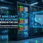 Minecraft server hosting comparison showing US data centers and server racks for 2026 guide.