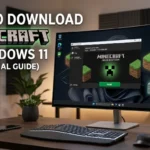 Minecraft Java Edition launcher on Windows 11 desktop showing official download guide.